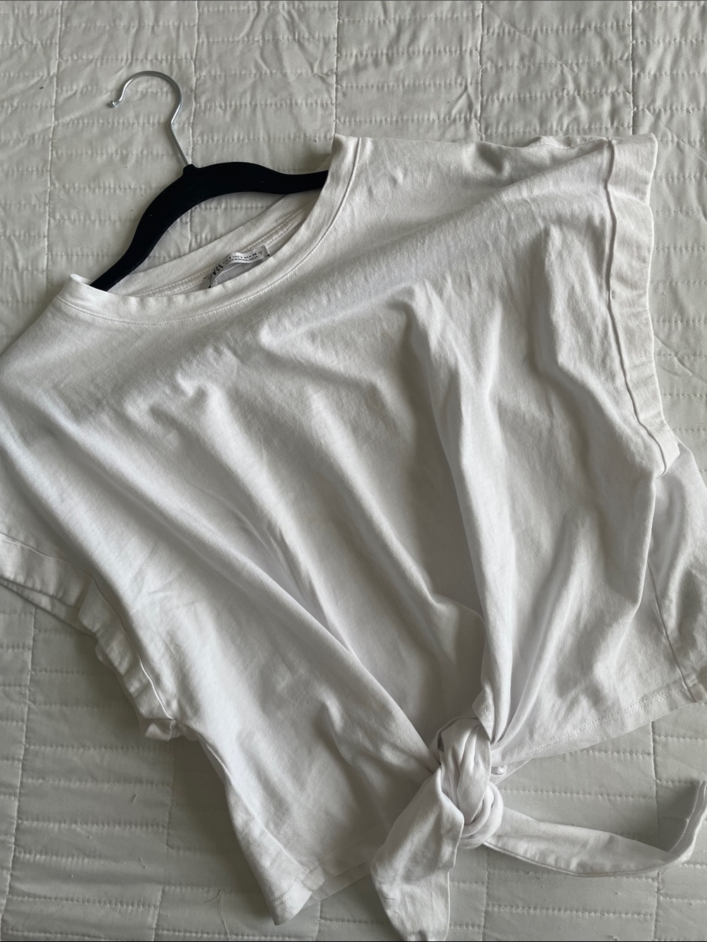 Zara White Short-Sleeve Tie-Front Tee